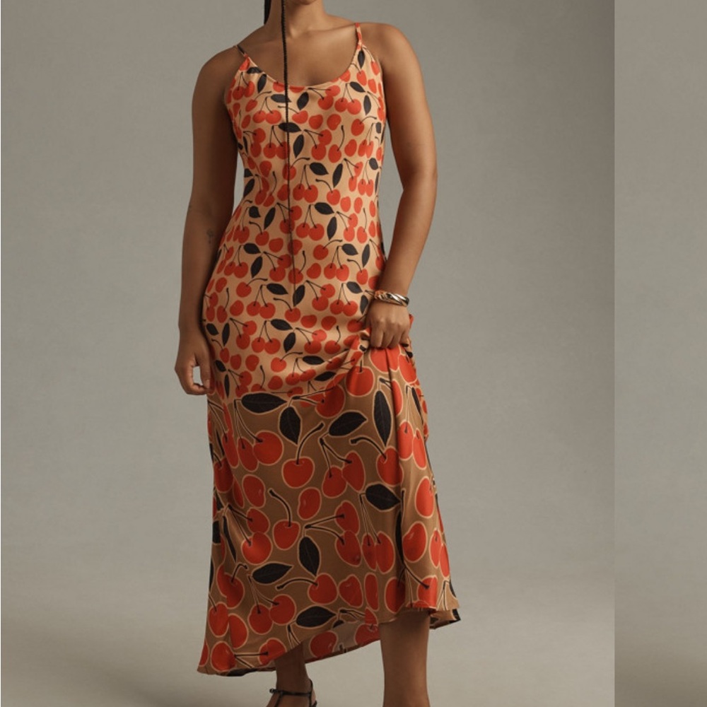 Anthropologie Neutral Cherry Pattern Maxi Elva SlipDress 2X